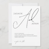 エレガント白黒スクリプトタイポグラフィ結婚の 招待状 (正面)