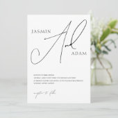 エレガント白黒スクリプトタイポグラフィ結婚の 招待状 (スタンド正面)