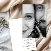 エレガント白黒スクリプト写真の日付の保存 セーブザデート