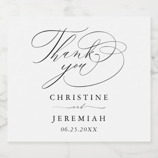 エレガント白黒スクリプト名の結婚ありがとう スパークリングワインラベル (シングルラベル)