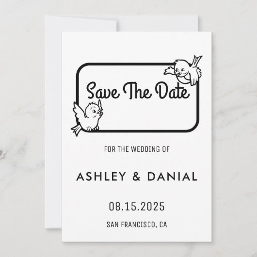 エレガント白黒スクリプト結婚式I日付を保存 招待状 (正面)