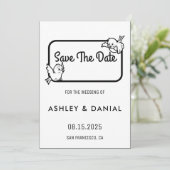 エレガント白黒スクリプト結婚式I日付を保存 招待状 (スタンド正面)