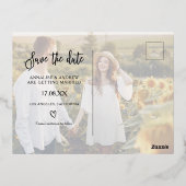 エレガント白黒スクリプト2写真の保存日付 箔招待状ポストカード (裏面)