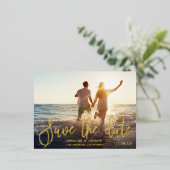 エレガント白黒スクリプト2写真の保存日付 箔招待状ポストカード (立ち正面)