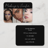 エレガント白黒スクリプト3フォトメイクアップ 名刺 (正面/裏面)