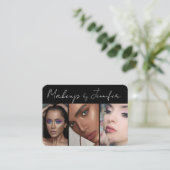 エレガント白黒スクリプト3フォトメイクアップ 名刺 (スタンド正面)