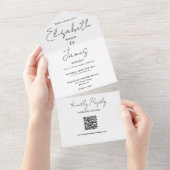 エレガント白黒スクリプトQRコー結婚ド オールインワン招待状 (貼ってはがせる)