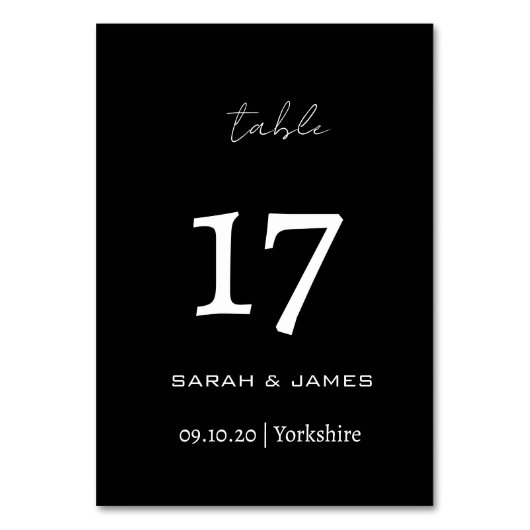 エレガント白黒スクリプパーソナライズされたト テーブルナンバー (正面)
