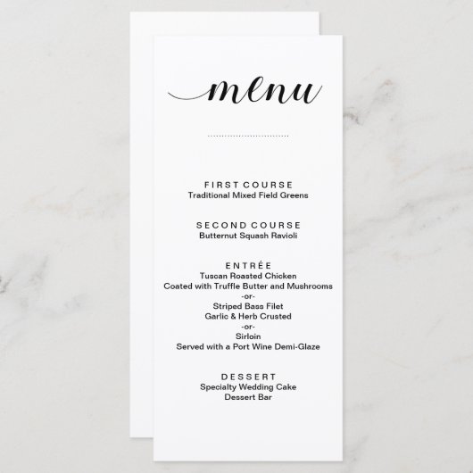 エレガント白黒スクリプ結婚トのメニューカード メニュー (正面/裏面)
