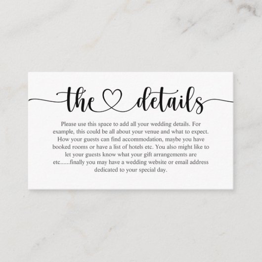 エレガント白黒スクリプ結婚トの詳細 エンクロージャーカード (正面)