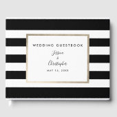 エレガント白黒スストライプクリプトバラゴールドフォイル ゲストブック (正面)