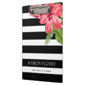 エレガント白黒ストライプにエキゾチックな花 クリップボード (左)
