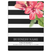 エレガント白黒ストライプにエキゾチックな花 クリップボード (裏面)