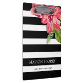 エレガント白黒ストライプにエキゾチックな花 クリップボード (右)