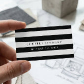 エレガント白黒ストライプの-シンプルミニマル 名刺