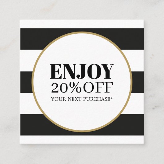 エレガント白黒ストライプゴールデンサークルサロン 割引カード (正面)