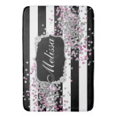 エレガント白黒ストライプダイヤモンドピンクバスマット バスマット (正面縦)