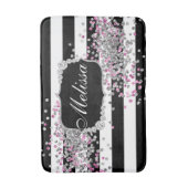 エレガント白黒ストライプダイヤモンドピンクバスマット バスマット (正面縦)