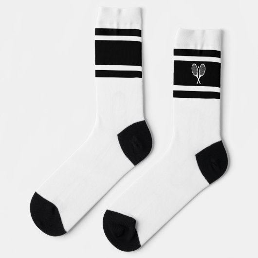 エレガント白黒ストライプテニスラケット競技 ソックス (左)