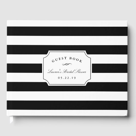 エレガント白黒ストライプブライダルシャワー ゲストブック (正面)