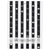 エレガント白黒ストライプモダンハート クリップボード (裏面)