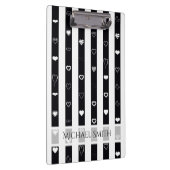 エレガント白黒ストライプモダンハート クリップボード (右)