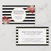 エレガント白黒ストライプヴィンテージバラフローラ 名刺 (正面/裏面)