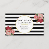 エレガント白黒ストライプヴィンテージバラフローラ 名刺 (正面)