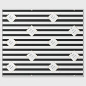 エレガント白黒ストライプ金ゴールドフレ結婚ームのギフト ラッピングペーパー (フラット)