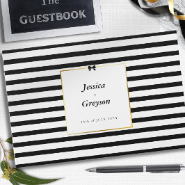 エレガント白黒ストライプ金ゴールドフレ結婚ーム ゲストブック