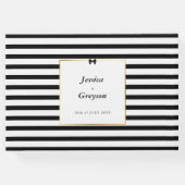 エレガント白黒ストライプ金ゴールドフレ結婚ーム ゲストブック (裏面)