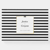 エレガント白黒ストライプ金ゴールドフレ結婚ーム ゲストブック (正面)