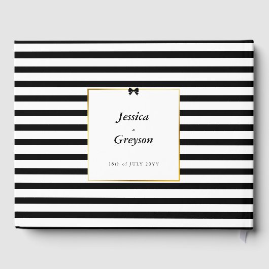 エレガント白黒ストライプ金ゴールドフレ結婚ーム ゲストブック (裏面)