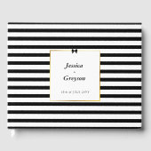 エレガント白黒ストライプ金ゴールドフレ結婚ーム ゲストブック (正面)