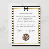 エレガント白黒ストライプ金ゴールドフレ結婚ーム サンキューカード (正面)