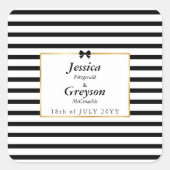 エレガント白黒ストライプ金ゴールドフレ結婚ーム スクエアシール (正面)