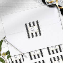 エレガント白黒ストライプ金ゴールドフレ結婚ーム スクエアシール