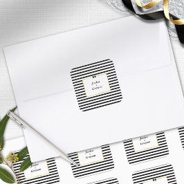 エレガント白黒ストライプ金ゴールドフレ結婚ーム スクエアシール