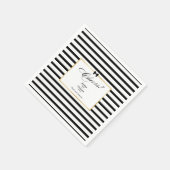 エレガント白黒ストライプ金ゴールドフレ結婚ーム スタンダードカクテルナプキン (角)