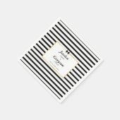 エレガント白黒ストライプ金ゴールドフレ結婚ーム スタンダードカクテルナプキン (角)