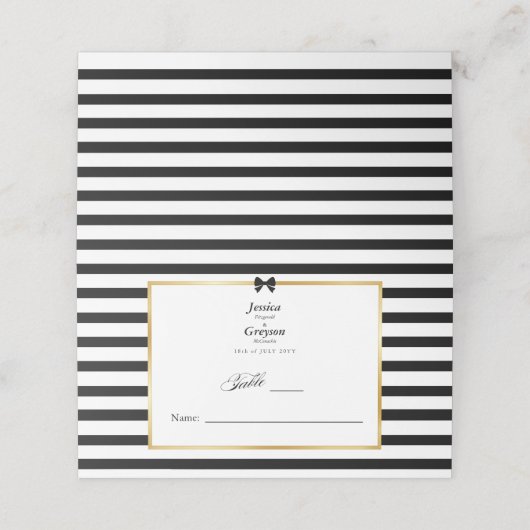エレガント白黒ストライプ金ゴールドフレ結婚ーム プレイスカード (外部開封)