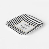 エレガント白黒ストライプ金ゴールドフレ結婚ーム ペーパープレート (傾斜あり)