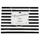 エレガント白黒ストライプ金ゴールドフレ結婚ーム ラージペーパーバッグ (正面)