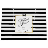 エレガント白黒ストライプ金ゴールドフレ結婚ーム ラージペーパーバッグ (正面)