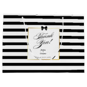 エレガント白黒ストライプ金ゴールドフレ結婚ーム ラージペーパーバッグ (裏面)