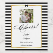 エレガント白黒ストライプ金ゴールドフレ結婚ーム ワインラベル (シングルラベル)