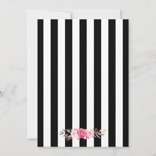 エレガント白黒ストライプ金ゴールドフローラ結婚の 招待状 (裏面)