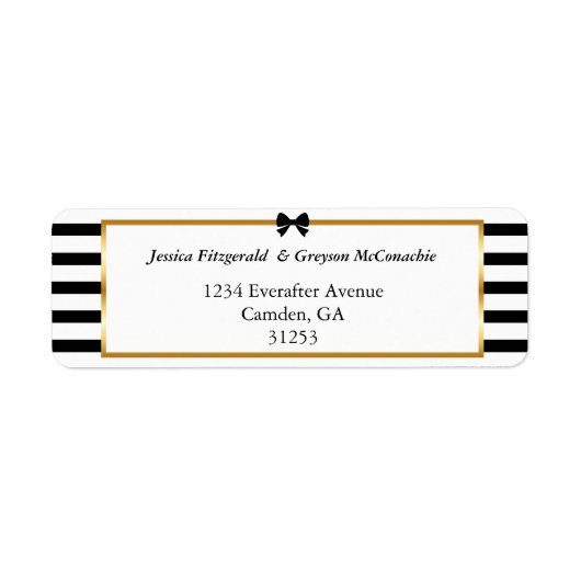 エレガント白黒ストライプ金ゴールド結婚のアドレス ラベル (正面)