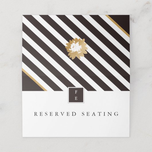 エレガント白黒ストライプ金ゴールド結婚座席表 プレイスカード (外部開封)