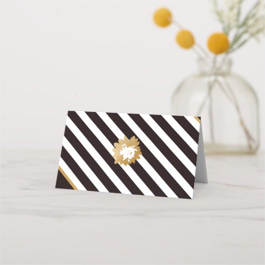 エレガント白黒ストライプ金ゴールド結婚座席表 プレイスカード (裏面)